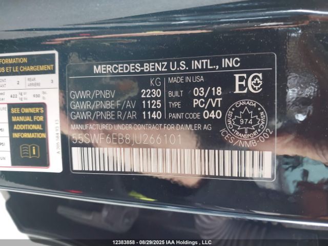 2018 MERCEDES-BENZ AMG C 43 4MATIC | VIN: 55SWF6EB8JU266101