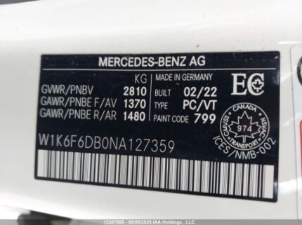 2022 MERCEDES-BENZ S 500 4MATIC | VIN: W1K6F6DB0NA127359