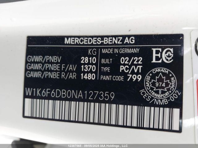 2022 MERCEDES-BENZ S 500 4MATIC | VIN: W1K6F6DB0NA127359