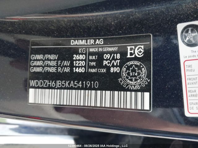 2019 MERCEDES-BENZ E 450 4MATIC | VIN: WDDZH6JB5KA541910