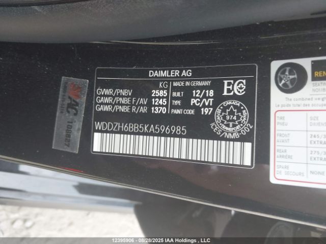 2019 MERCEDES-BENZ E | VIN: WDDZH6BB5KA596985