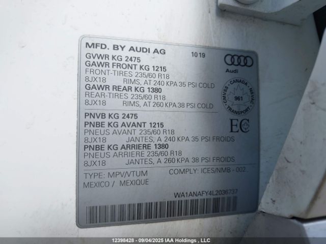 2020 AUDI Q5 45 KOMFORT | VIN: WA1ANAFY4L2036737