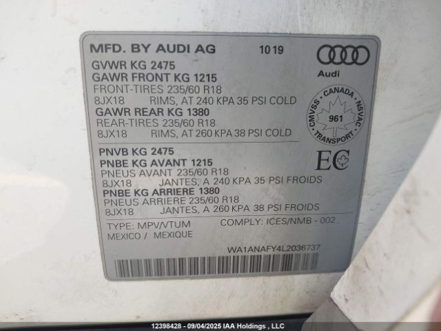 2020 AUDI Q5 45 KOMFORT | VIN: WA1ANAFY4L2036737
