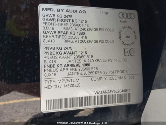 2020 AUDI Q5 | VIN: WA1ANAFY5L2044944