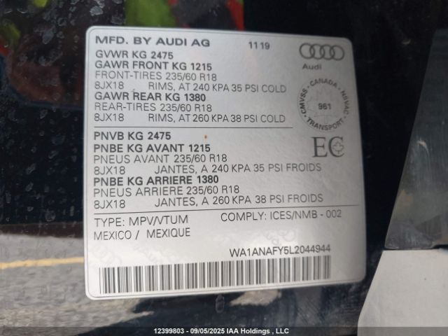 2020 AUDI Q5 | VIN: WA1ANAFY5L2044944