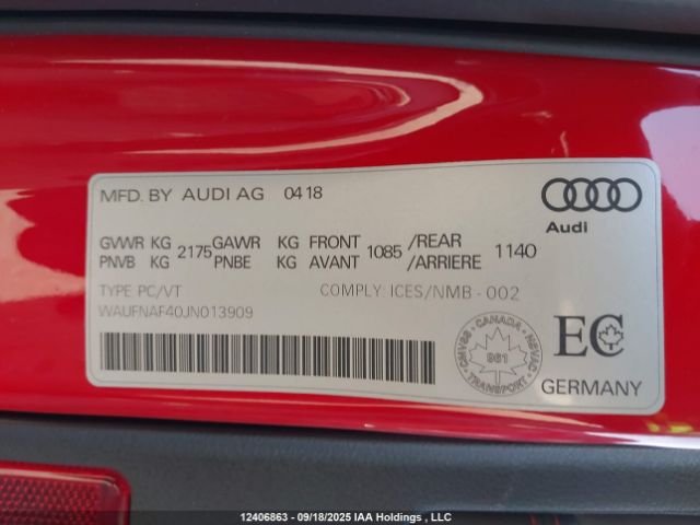 2018 AUDI A4 2.0T TECHNIK | VIN: WAUFNAF40JN013909