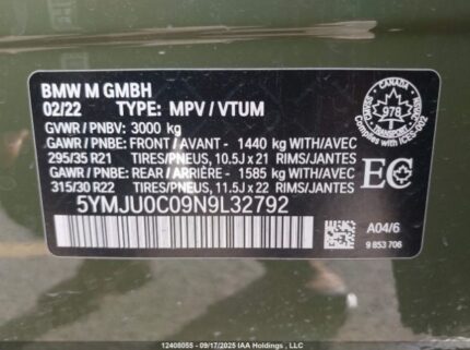 2022 BMW X5 M | VIN: 5YMJU0C09N9L32792
