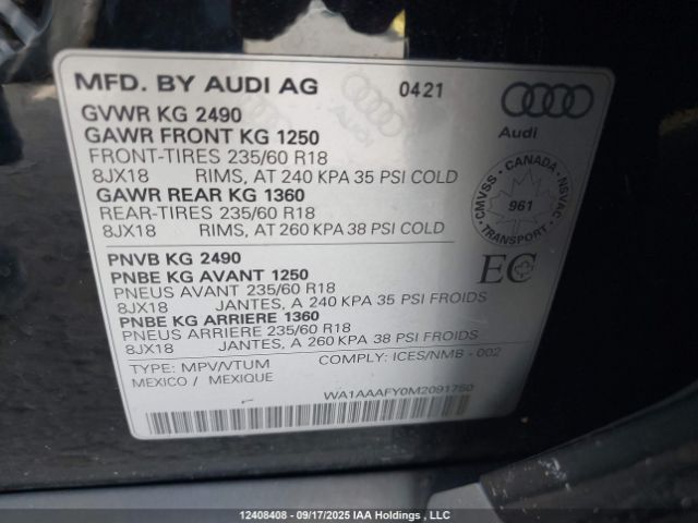 2021 AUDI Q5 | VIN: WA1AAAFY0M2091750