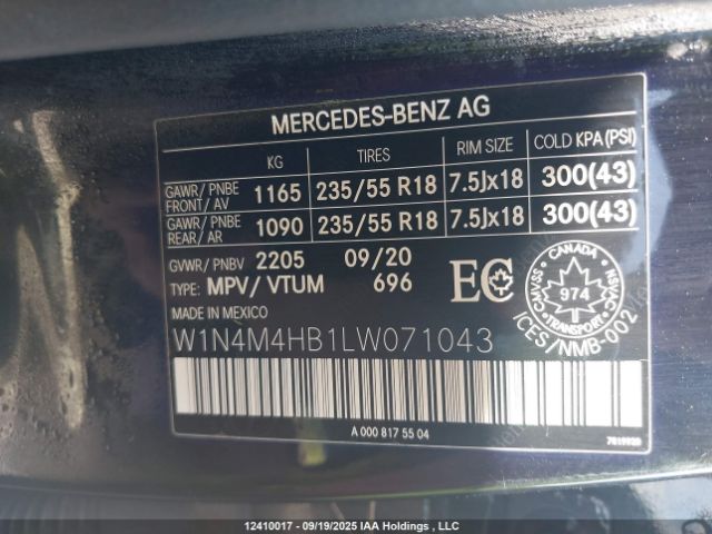 2020 MERCEDES-BENZ GLB | VIN: W1N4M4HB1LW071043