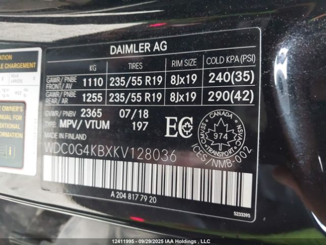 2019 MERCEDES-BENZ GLC 300 4MATIC | VIN: WDC0G4KBXKV128036