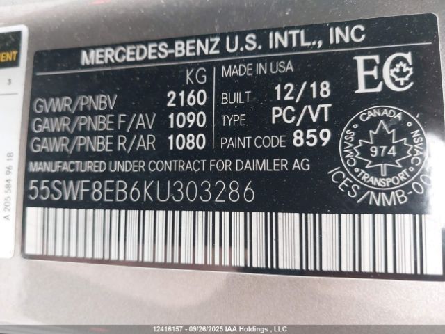 2019 MERCEDES-BENZ C 300 4MATIC | VIN: 55SWF8EB6KU303286