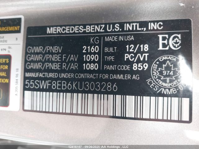 2019 MERCEDES-BENZ C 300 4MATIC | VIN: 55SWF8EB6KU303286