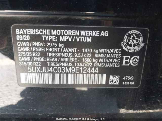 2021 BMW X5 M50I | VIN: 5UXJU4C03M9E12444