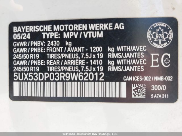 2024 BMW X3 XDRIVE30I | VIN: 5UX53DP03R9W62012