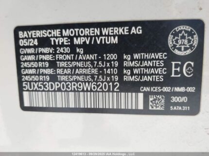 2024 BMW X3 XDRIVE30I | VIN: 5UX53DP03R9W62012
