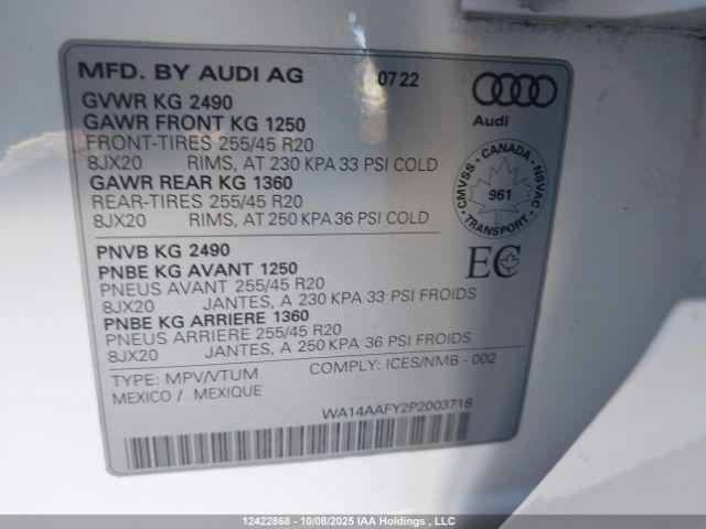 2023 AUDI Q5 SPORTBACK PREMIUM 45 | VIN: WA14AAFY2P2003718