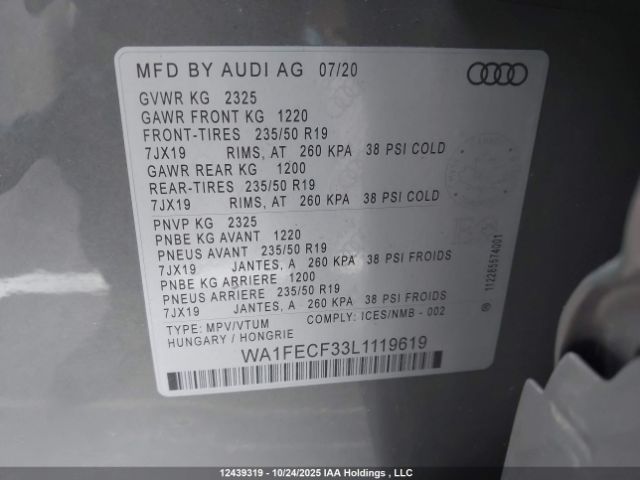 2020 AUDI Q3 | VIN: WA1FECF33L1119619