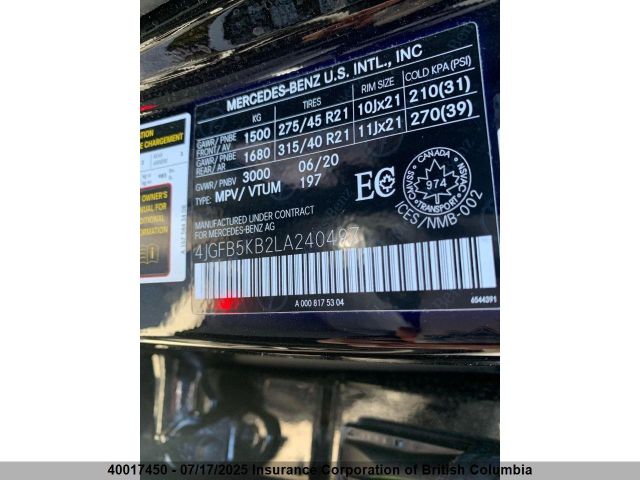 2020 MERCEDES-BENZ GLE 450 4MATIC | VIN: 4JGFB5KB2LA240497