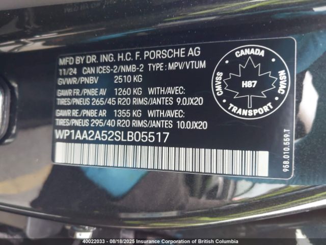 2025 PORSCHE MACAN | VIN: WP1AA2A52SLB05517