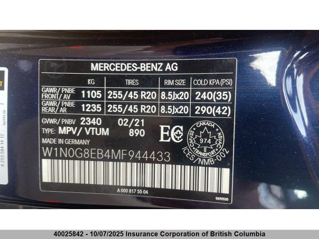 2021 MERCEDES-BENZ GLC 300 4MATIC | VIN: W1N0G8EB4MF944433