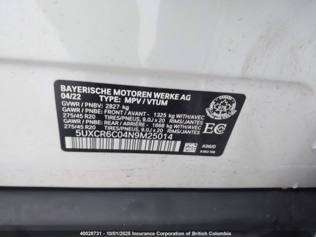 2022 BMW X5 | VIN: 5UXCR6C04N9M25014