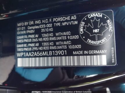 2021 PORSCHE MACAN | VIN: WP1AA2A56MLB13901