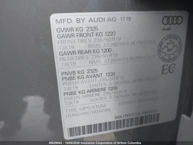 2020 AUDI Q3 | VIN: WA1FECF30L1047858