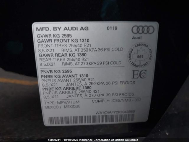 2019 AUDI SQ5 | VIN: WA1C4AFY2K2043955