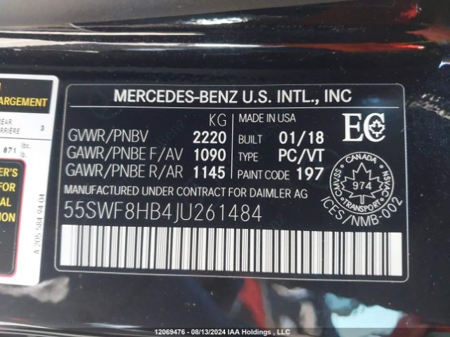 55SWF8HB4JU261484 2018 MERCEDES-BENZ C-CLASS