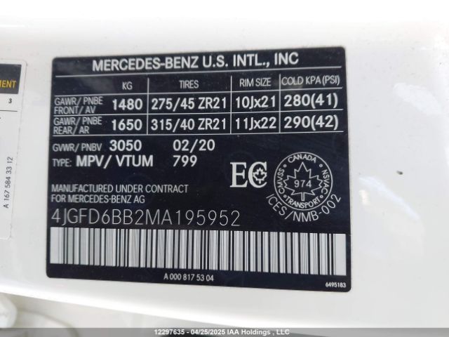 4JGFD6BB2MA195952 2021 MERCEDES-BENZ GLE