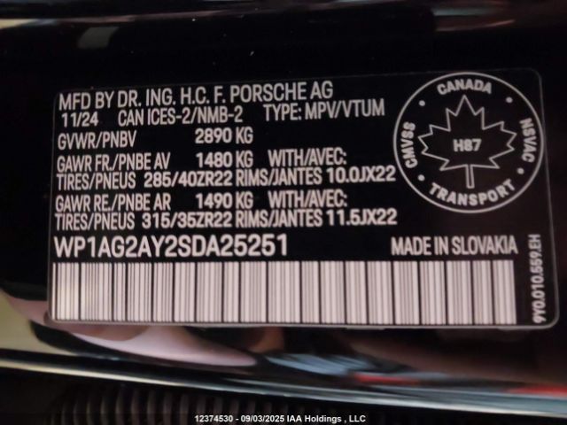 KI1AG2AY2SDA25251 2020 PORSCHE CAYENNE