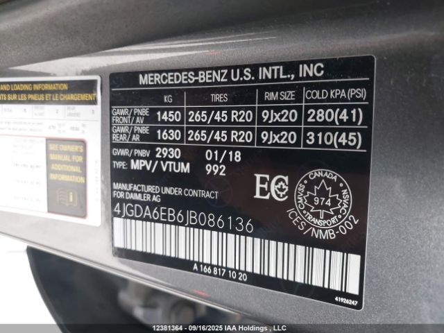 4JGDA6EB6JB086136 2018 MERCEDES-BENZ AMG