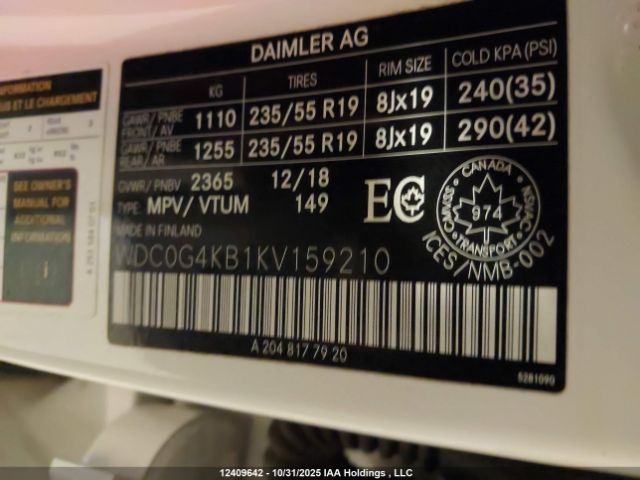 WDC0G4KB1KV159210 2019 MERCEDES-BENZ GLC