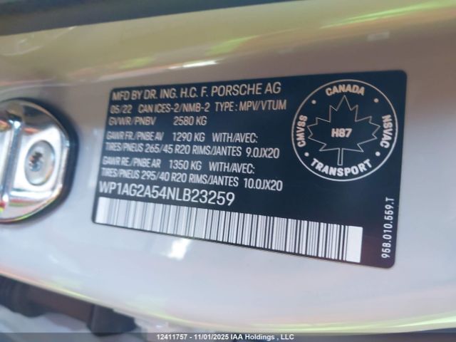 WP1AG2A54NLB23259 2022 PORSCHE MACAN