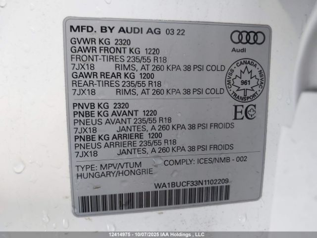 WA1BUCF33N1102209 2022 AUDI Q3