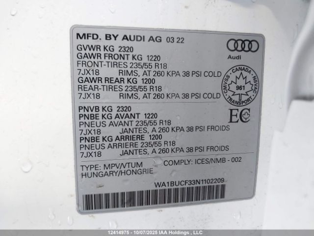 WA1BUCF33N1102209 2022 AUDI Q3