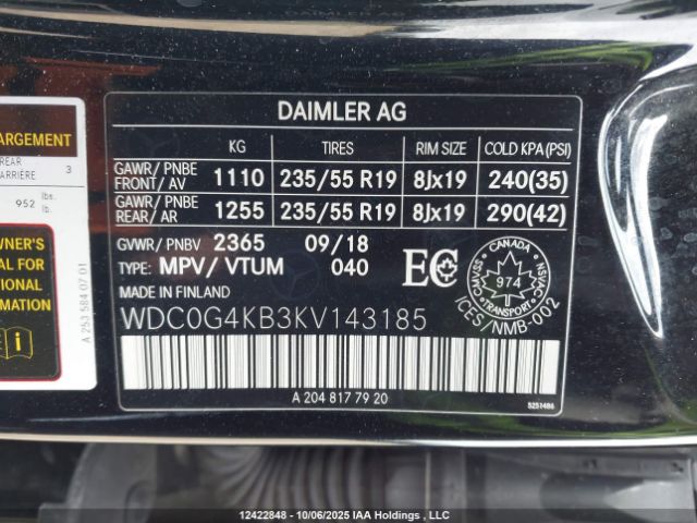 WDC0G4KB3KV143185 2019 MERCEDES-BENZ GLC