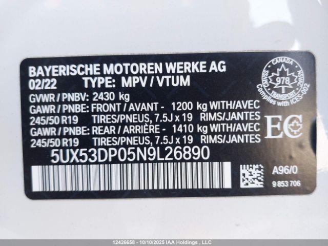 5UX53DP05N9L26890 2022 BMW X3