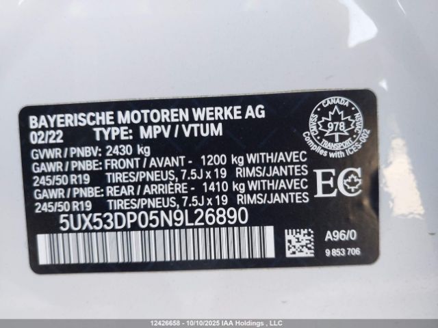5UX53DP05N9L26890 2022 BMW X3