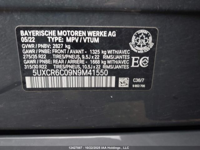 5UXCR6C09N9M41550 2022 BMW X5