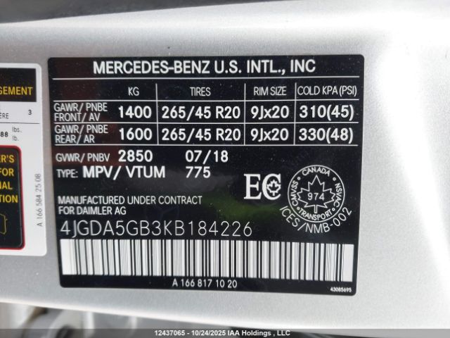 4JGDA5GB3KB184226 2019 MERCEDES-BENZ GLE