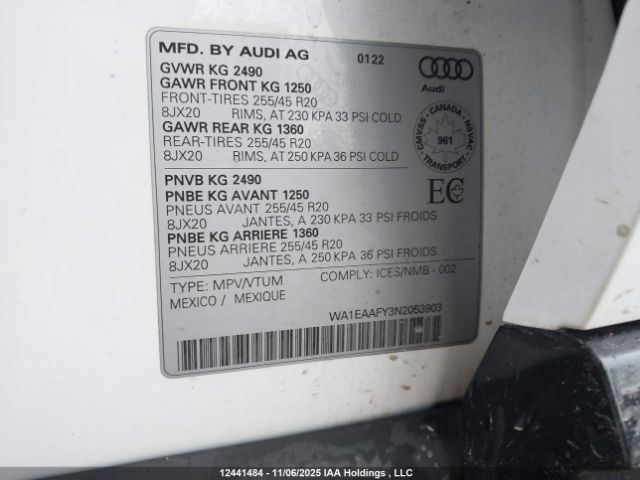 WA1EAAFY3N2053903 2022 AUDI Q5