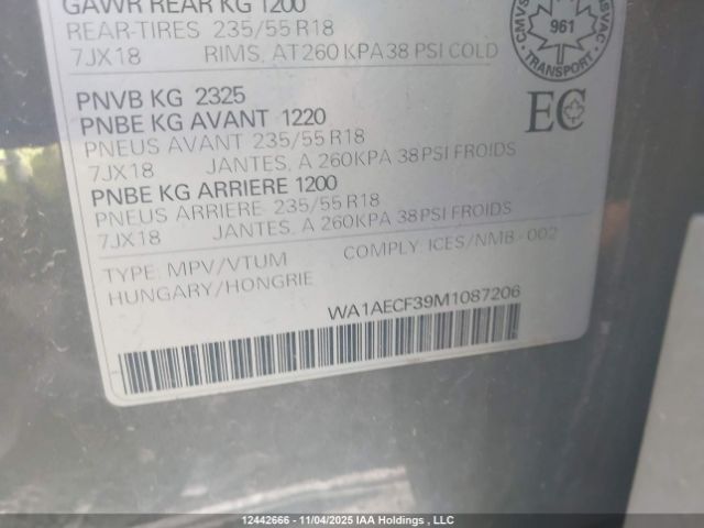 WA1AECF39M1087206 2021 AUDI Q3
