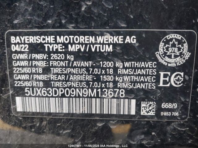 5UX63DP09N9M13678 2022 BMW X3