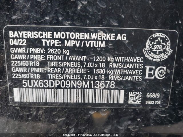 5UX63DP09N9M13678 2022 BMW X3