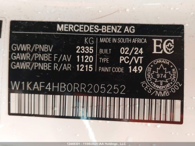 W1KAF4HB0RR205252 2024 MERCEDES-BENZ C