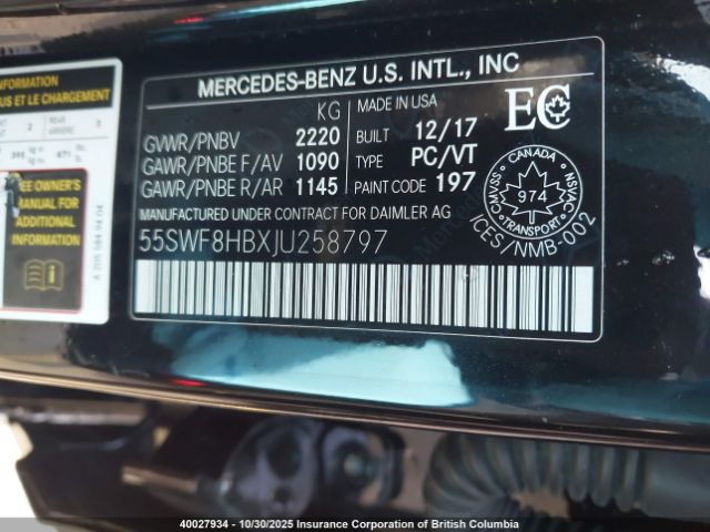 55SWF8HBXJU258797 2018 MERCEDES-BENZ C