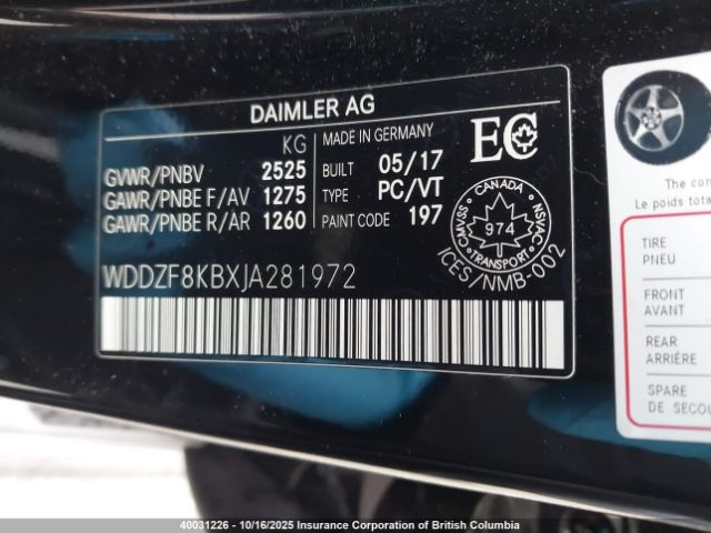 WDDZF8KBXJA281972 2018 MERCEDES-BENZ E