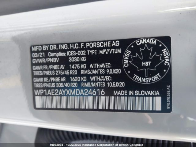 WP1AE2AYXMDA24616 2021 PORSCHE CAYENNE