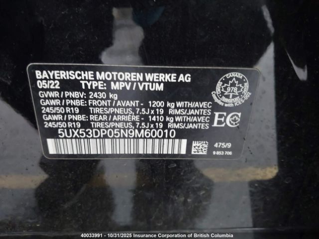 5UX53DP05N9M60010 2022 BMW X3